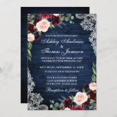 ブルーウ素朴結婚ィードブルゴーニュブルーフローラ 招待状 (正面/裏面)