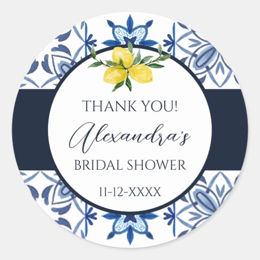 ブルーエイタリアンロレモンブライダルシャワーありがとう ラウンドシール (正面)