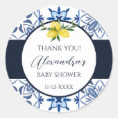 ブルーエイタリアンロレモンベビーシャワーサンキュー ラウンドシール (正面)