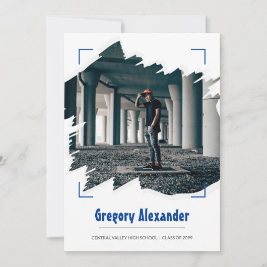 ブルーエギー抽象芸術ブラシストローク写真卒業 招待状 (正面)