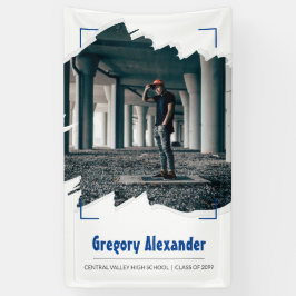 ブルーエギー抽象芸術ブラシストローク写真卒業 横断幕