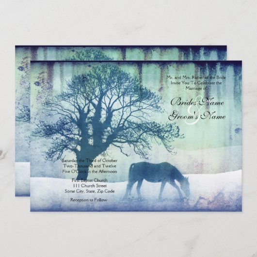 ブルーエクエストリアン結婚式招待状 招待状 (正面/裏面)