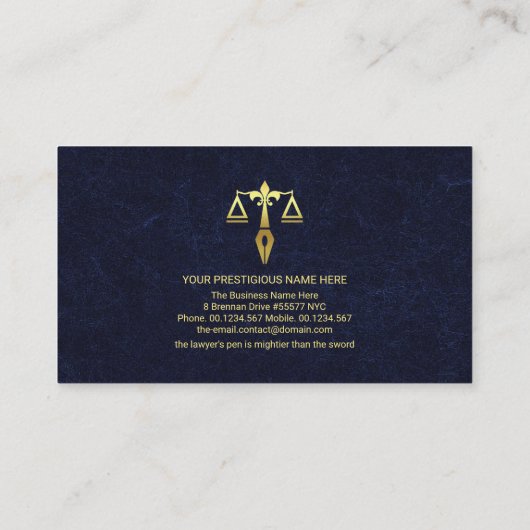 ブルーエクサイトマーブル金ゴールドジャスティはかりで測ス弁護士 名刺 (裏面)