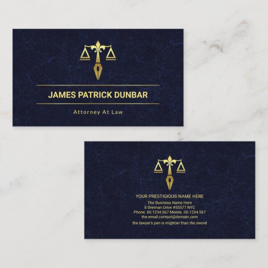 ブルーエクサイトマーブル金ゴールドジャスティはかりで測ス弁護士 名刺 (正面/裏面)