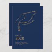 ブルーエクセシションキャップミニマリスト卒業パーティー 招待状 (正面/裏面)