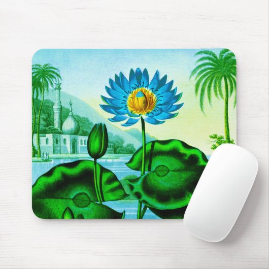 ブルーエジプトウォーターリリー/ロータスイラストレーション マウスパッド (マウス)