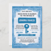 ブルーエスケープルーグランジム鍵バースデーパーティー 招待状 (正面)