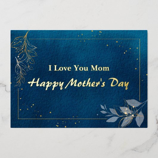 ブルーエステティックフォイル母の日のグリーティングカード 箔シーズンカード (正面)