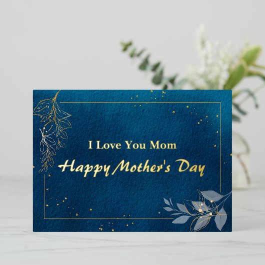 ブルーエステティックフォイル母の日のグリーティングカード 箔シーズンカード (立ち正面)