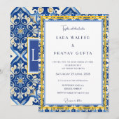 ブルーエステモダンティック結婚お祝い 招待状 (正面/裏面)