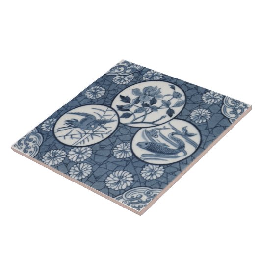 ブルーエステ日本のティッククレーン魚フローラレプロ タイル (側面)