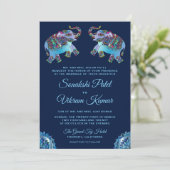 ブルーエスニックゾウインディアン結婚式招待状 招待状 (スタンド正面)