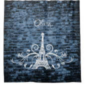 ブルーエッフェルタワーグランジシャワーカーテン シャワーカーテン (正面)