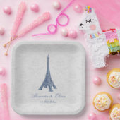 ブルーエッフェルタワーダマスクウェディングシャワー ペーパープレート (パーティー)