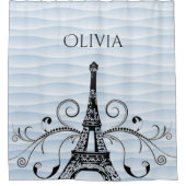 ブルーエッフェルタワーフローリッシュシャワーカーテン シャワーカーテン (正面)