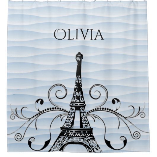 ブルーエッフェルタワーフローリッシュシャワーカーテン シャワーカーテン (正面)