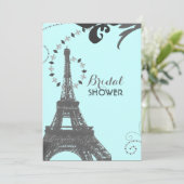 ブルーエッフェルタワーヴィンテージパリブライダルシャワー 招待状 (スタンド正面)