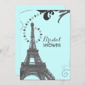 ブルーエッフェルタワーヴィンテージパリブライダルシャワー 招待状 (正面/裏面)
