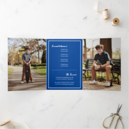 ブルーエディ抽象芸術破れた写真卒業 三つ折り招待状