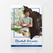 ブルーエディ抽象芸術破れた写真卒業 三つ折り招待状 (カバー)