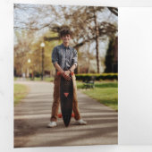 ブルーエディ抽象芸術破れた写真卒業 三つ折り招待状 (内部最初)