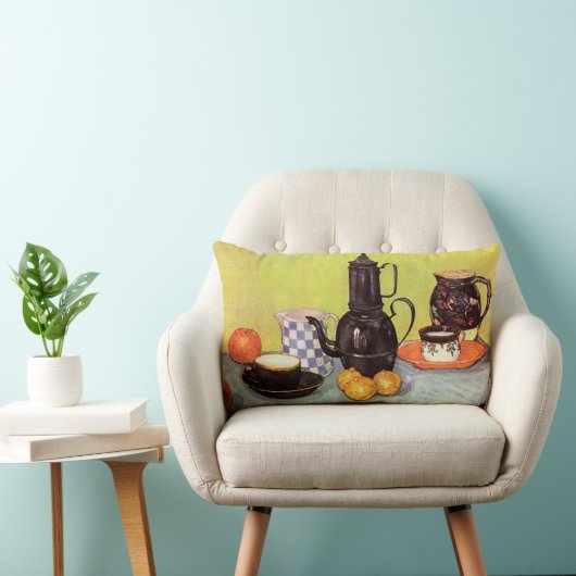 ブルーエナメルコーヒーポットバイビンセントファンゴッホ ランバークッション (椅子)