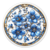 ブルーエナメルフラワーズ金ゴールドつる植物&サファイア セラミックノブ (正面)
