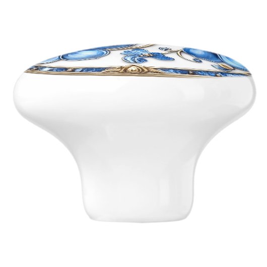 ブルーエナメルフラワーズ金ゴールドつる植物&サファイア セラミックノブ (側面)