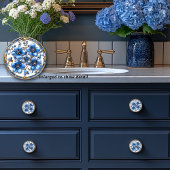 ブルーエナメルフラワーズ金ゴールドつる植物&サファイア セラミックノブ