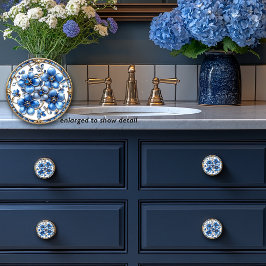 ブルーエナメルフラワーズ金ゴールドつる植物&サファイア セラミックノブ