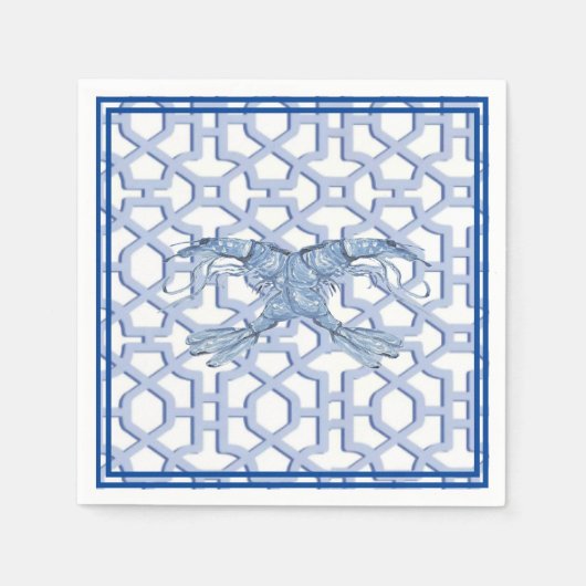ブルーエビのダンス紙プレート スタンダードカクテルナプキン (正面)