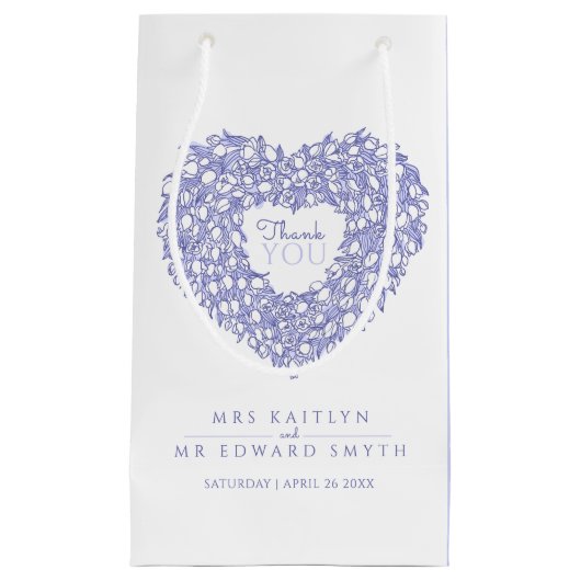 ブルーエブリチューリップハート感謝していユア結婚式の引き出物 スモールペーパーバッグ (正面)