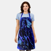 ブルーエプロンランニングホースの星の夜 エプロン (着用した状態)