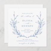ブルーエレガンス植物性リース素朴結婚性 招待状 (正面/裏面)