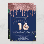 ブルーエレガンス、バラ金ゴールドドリップスSweet sixteen 招待状 (正面/裏面)