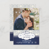 ブルーエレガンス フォト セーブザデート アナウンスメント 招待状 (正面/裏面)
