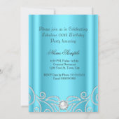 ブルーエレガントかわいらしダイヤモンドパールバースデーパーティー 招待状 (裏面)