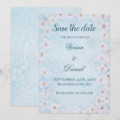 ブルーエレガントさくらんぼブロッサムの日付を保存結婚する セーブザデート (正面/裏面)