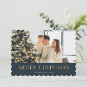 ブルーエレガントとゴールドフォイルの写真クリスマスカード シーズンカード (スタンド正面)