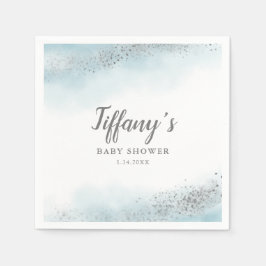 ブルーエレガントとシルバーのグリッターベビーシャワー スタンダードカクテルナプキン