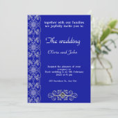 ブルーエレガントとシルバーのフローラ結婚式招待状 招待状 (スタンド正面)