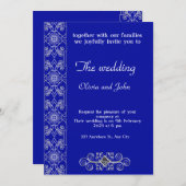 ブルーエレガントとシルバーのフローラ結婚式招待状 招待状 (正面/裏面)
