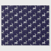 ブルーエレガントとシルバーのホイルのトナカイのクリスマス ラッピングペーパー (フラット)