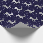 ブルーエレガントとシルバーのホイルのトナカイのクリスマス ラッピングペーパー (角)