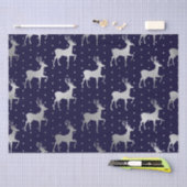 ブルーエレガントとシルバーのホイルのトナカイのクリスマス 薄葉紙 (クラフト)