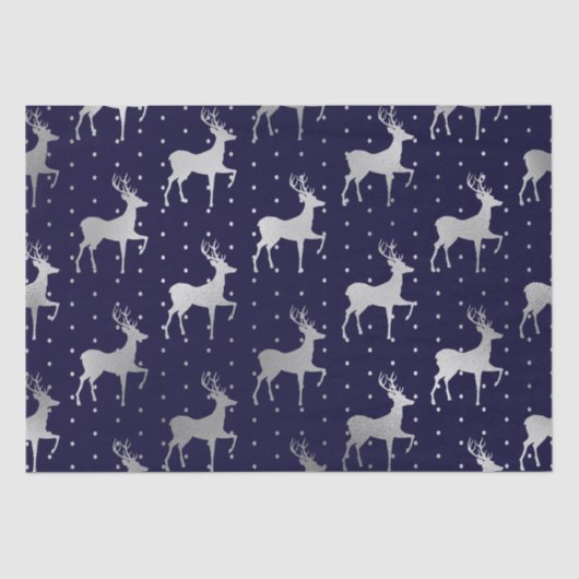 ブルーエレガントとシルバーのホイルのトナカイのクリスマス 薄葉紙 (正面)