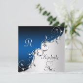 ブルーエレガントとシルバーの結婚式招待状 招待状 (スタンド正面)