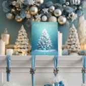 ブルーエレガントとシルバークリスマスツリーホリデー ポストカード