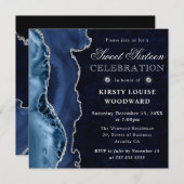 ブルーエレガントとシルバーグリッターアゲイト甘い16 招待状 (正面/裏面)