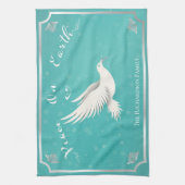 ブルーエレガントとシルバー「ピースオンアース」の休日 キッチンタオル (縦)